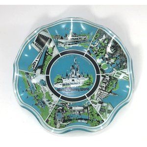 Vintage Walt Disney World Magic Kingdom Ruffled Glass Ashtray/Candy Dish